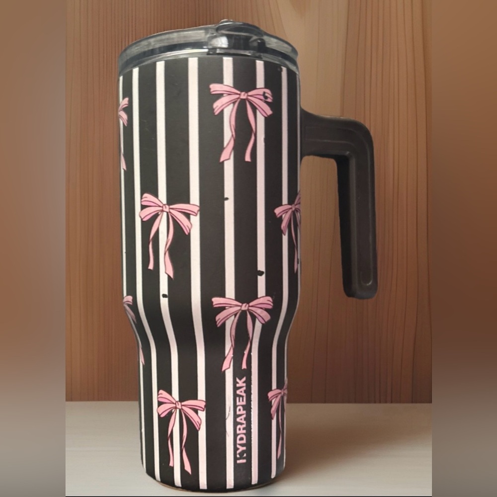 Hydrapeak Black & Pink Striped Travel Tumbler with Handle